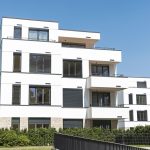 Modern white apartment houses seen in Berlin, Germany