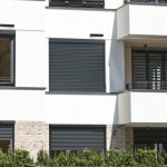 Modern white apartment houses seen in Berlin, Germany