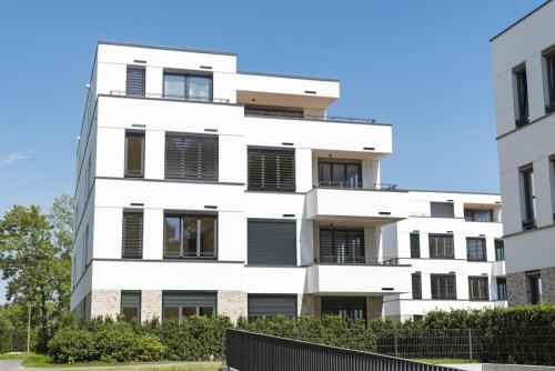 Modern white apartment houses seen in Berlin, Germany